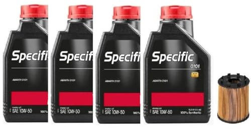 Olio Motore 10W-50, 4 Litri, 100% Sintetico con Filtro, per Abarth 500 595 695