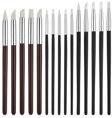 15Pcs Sculpting Tools Silicone Paint Brush 5 Shapes Head Silicone Brushes for Crafts Rubber Paint Pens Flexible Clay Carving Tools for Handicraft Pottery Handicraft Nail Artwork Acrylic Paints Gouache