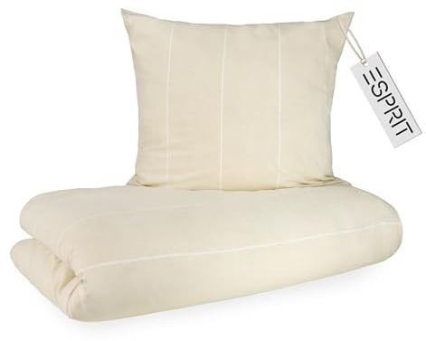 Esprit Flanell Bettwäsche 140x200 Baumwolle Beige - Luxus Bettwäsche-Set 2teilig Öko - kuschelig warm & flauschig - 140 x 200-1 Bettwäschebezug und 1 Kopfkissenbezug 70x90cm - Herbst & Winter