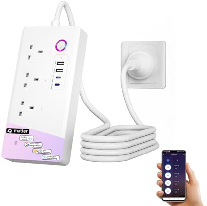 Jinvoo Matter Smart Power Strip, Surge Protector, USB Extension Cable, Matter Power Strip, for Apple HomeKit, Alexa, Googlee, SmartThinggss Smart Home, Requires Matter Hub, 13A