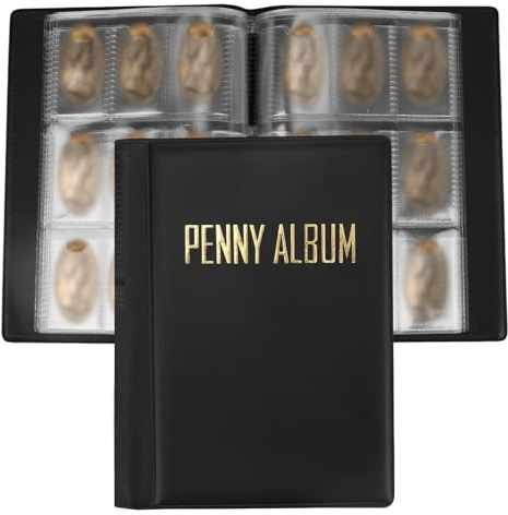 Sammelalbum für Gepresste Pennys, 15,5x11,5cm Platz 108 Münzen | Tragbares Penny-Album und Halter aus PVC für Reisen und Zuhause Schwarz