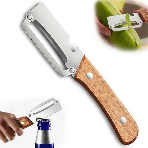 Zero Snag Wooden Peeler, 2-in-1 Stainless Steel Vegetable Peeler & Bottle Opener - Ergonomic Wooden Handle Manual Kitchen Tool for Vegetables and Fruits