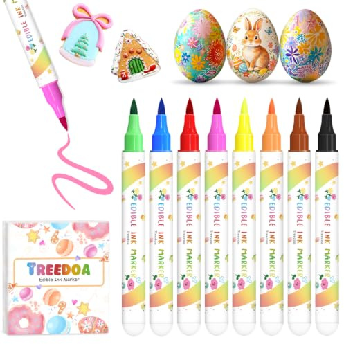 Stylo Colorant Alimentaire à Pointe Pinceau Souple et Flexible 8 Couleurs | Feutre Alimentaire, Marqueur Comestible, Stylo Alimentaire Patisserie pour œufs de Pâques, Gâteaux, Fondant
