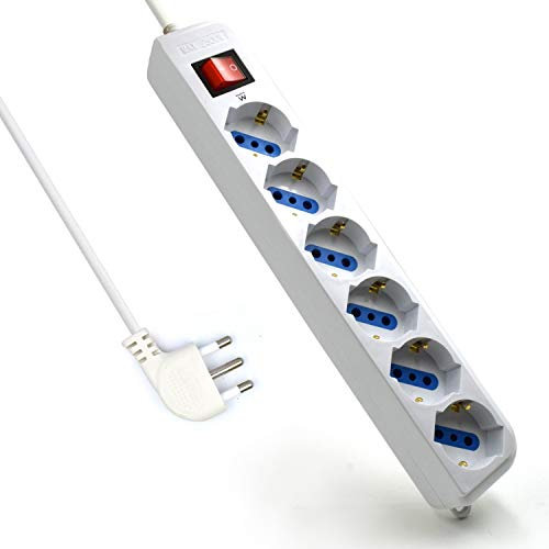 Ewent EW3922-3M- Regleta de 12 Tomas - 4 universales Schuko y 8 Bipasso - Enchufe Múltiple - Cable 1,5 m - Medidas 26.5 cm x 4 cm x 4.6 cm - Interruptor Luminoso - Color Blanco - Enchufe italiano 16A