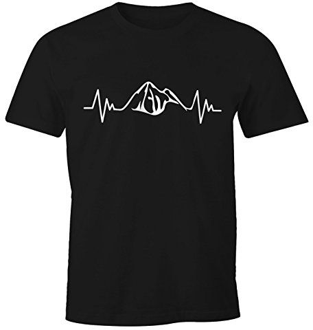 MoonWorks Herzschlag Berge Herren T-Shirt Heartbeat Mountain Schwarz 4XL