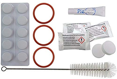 Premium Pflegeset 200926 Für Alle Siemens EQ Series + Bosch Vero Series Kaffeevollautomaten | 10 Reinigungstabletten, 5 Entkalkungstabletten, O-Ringe, Reinigungsbürste, 4g Silikonfett, QR Anleitung