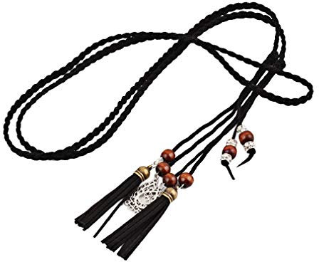Bigood Femme Corde en Tresser Ceinture Franges au Lacet pour Robe Noir