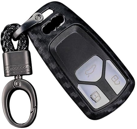 M.JVisun Weich Autoschlüssel Fall für Audi A4 A4L A5 A6 A7 A8 Q5 Q7 R8 RS Q3 RS4 RS5 RS7 S4 S5 S6 S7 S8 SQ5 SQ7 TT TTS TT-RS Silikon TPU Kohlefaser Muster Abdeckung - Schwarz - Weben Schlüsselbund