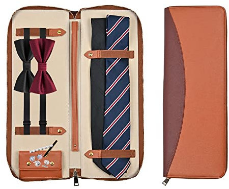UTILE Krawatten-Aufbewahrungsbox aus PU-Leder für Reisen – Halterung für Herren-Krawatten, Krawatten, Fliege, Krawattenstange und Manschettenknöpfe (17,3 x 6,7 x 1,6 Zoll) (Braun, 1 Stück)