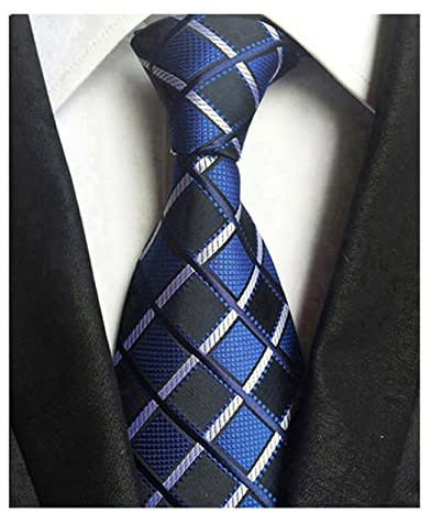 Wehug Cravate classique en soie tissée jacquard pour homme - Bleu -