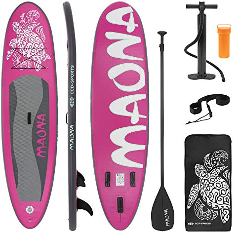 ECD Germany Stand Up Paddle Surf Sup Gonflable Maona | 308 x 78 x 10 cm | jusqu'à 120kg | PVC | Rose | Planche de Surf avec Pagaie Sac de Transport Pompe à Air et Accessoires | Sup Paddling Board