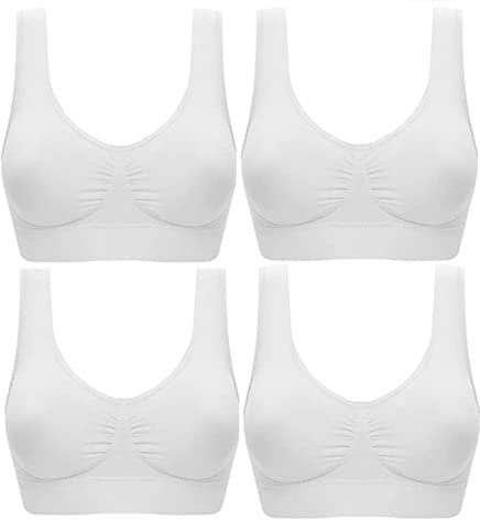 Marielle 4 Pack Double Lined Material Premium Comfort Bra Seamless Bralette No Wire S-5XL (4-Pack White, 5XL)