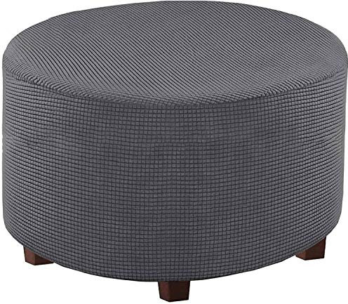 C/N Runder Stretch-Sitzsackbezug für Ottomane, Ottoman, rund, Fußstützenabdeckung, Grau