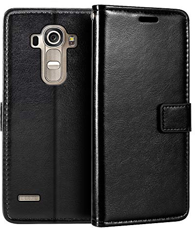 PU Leder Handyhülle Kompatibel mit LG G4, Klapphülle mit Kartenfächern, Magnetverschluss und Rundumschutz mit Standfunktion (Schwarz)