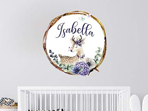 GRAZDesign Wandtattoo mit Namen personalisiert, Kinderzimmer für Mädchen, Türaufkleber, Motiv Rehkitz / 30x30cm