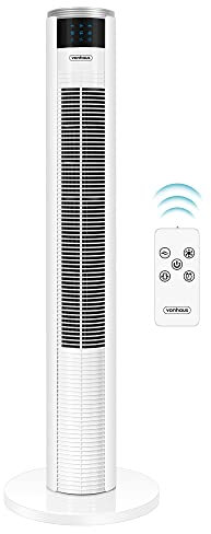 VonHaus Tower Fan 35”, Electric Fan for Cooling, Oscillating with Timer, Remote Control Free Standing, Cools Bedrooms & Family Rooms with 3 Breeze Speeds, 2 Year Warranty