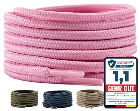LaceHype 2 pares de cordones redondos de poliéster para zapatos de trabajo, botas, zapatos de exterior y zapatillas deportivas, cordones resistentes al desgarro, Rosa., 180 cm - 2 Paar