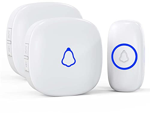 SECRUI Funkklingel Türklingel Set für Haustür, 2 Empfänger + 1 Sender, Funk Tür Klingel, Kabellos Doorbell mit 58 Melodien, 0-120dB 5 Lautstufen, LED-Licht, 300 m Reichweite, IP55 Wasserdicht, Weiß