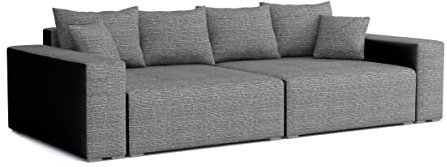 FEDVE Rio Couch Big Sofa mit Schlaffunktion | 300x140 cm | Modernes, ausziehbares Sofa im LOFT-Stil | Praktische Bettkästen| Perfekt für Wohnzimmer und Schlafzimmer, Grau + Schwarz