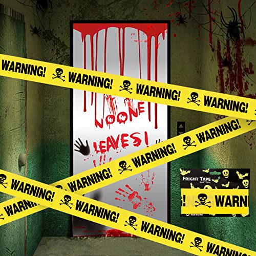 VINFUTUR Halloween Türdeko Gruselige Türbilder Fensterfolie + 6 Meter Halloween Absperrband Warnband für Halloweendeko Partydeko Horrordeko