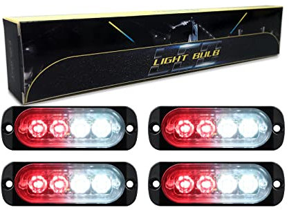 RIGIDON 4 Pezzis 4 LED Lampada di Emergenza Strobo Barra Led, 3.3 Pollice 12V 24V Faretti Fendinebbia Per Off road Auto Fuoristrada Camion SUV UTE ATV Barca 4x4 Veicoli, Bianco Rosso Impermeabile