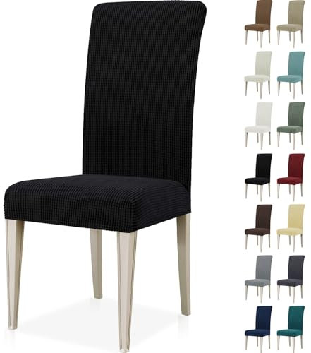 Ystyle Stretch Stuhlhussen 4er Set, Stuhlbezug Elastisch Abnehmbarer Waschbarer, Universal Hussen Für Stühle, Stuhlbezüge Chair Cover Für Hotel Bankett Küche Restaurant Hochzeit Party, Schwarz