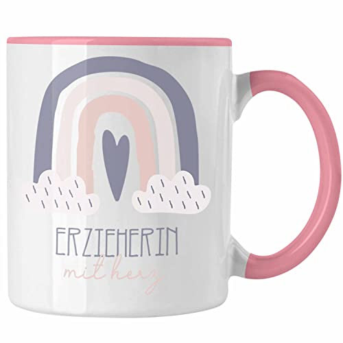 Trendation - Erzieherin Tasse Geschenk Danke Kaffeetassse Geschenkidee für Kindergärtnerin mit Herz Spruch (Rosa)