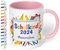 Geschenk zur Einschulung für Mädchen und Jungen: Tasse „Schulkind 2025“ - mit NOTIZBLOCK-Motiv - personalisiert mit Namen für Erstklässler - kleines Geschenk für Schüler 1. Klasse, Rosa