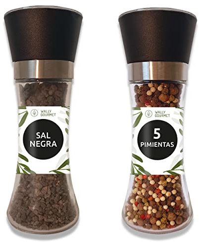 Sal Del Himalaya Negra -Kala Namak- Y Cinco Pimientas En Molinillo. 100% Natural, Organico, Sin Aditivos, Sin Refinado. Para Sazonar Y Condimentar. Origen: Punjab, Pakistan