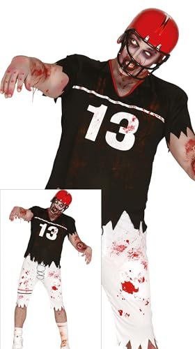FIESTAS GUIRCA Apokalyptischer Zombie Quarterback Halloween Kostüm Herren – Blutige Rugby American Football High School Uniform – Kostüm Herren Halloween 52 – 54 (L)
