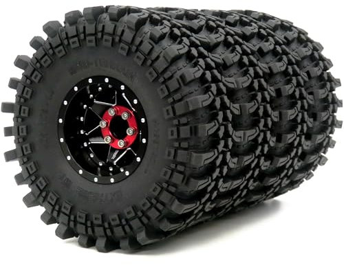 hobbysoul 4 Stuck RC 1,9 Reifen höhe 121mm und 1,9 Beadlock Räder verstellbar 4 Negative Versatzfelgen Schwarze Farbe Breite 31mm für 1:10 Mud Crawler SCX10 Gen8 TRX4 Bronco