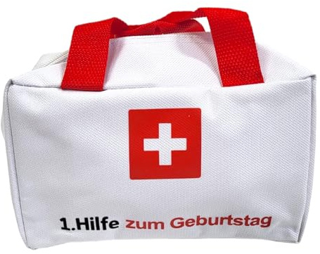BUSDUGA 4424 Geschenk Tasche zum Geburtstag, 19x12x8cm, Erste Hilfe Design, Verbandstasche Arzneitasche Spaßgeschenk