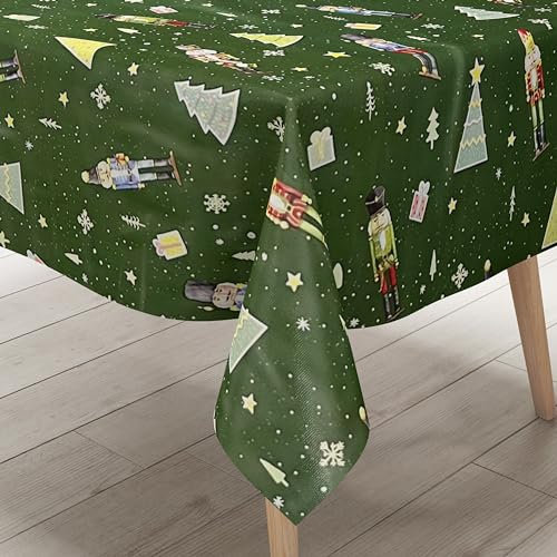 KEVKUS Wachstuch Tischdecke P1201-3 grün Weihnachten Nussknacker Erzgebirge wählbar in eckig, rund und oval - Größe eckig 140x200cm Schnittkante