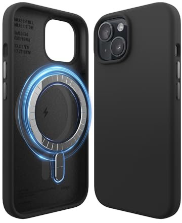elago Magnetische Silikonhülle Kompatibel mit iPhone 15 Hülle, Kompatibel mit MagSafe Alles Zubehör, Integrierte Magnete, Premium Silikon, Ganzkörper Schutzhülle [5 Lagige Struktur] (Schwarz)