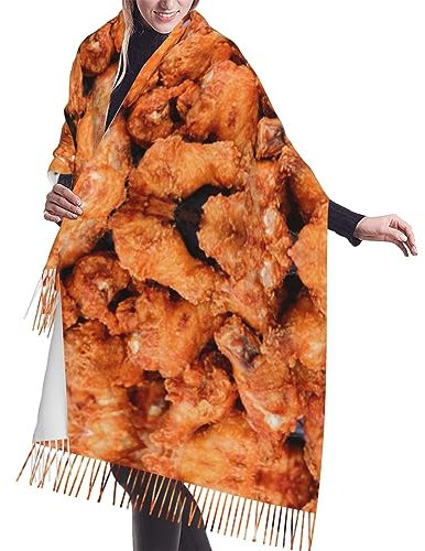 VinAmy Schal Bier und gebratene Hühnerbeine Damen-Schal mit Fransen, langer Schal, warmer Kaschmir-Quastenschal, 196 x 68 cm