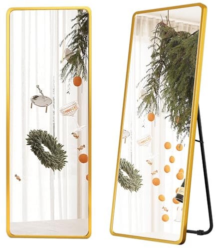 SDXYSTCE Miroir de Sol Pleine Longueur avec Cadre en Aluminium, Montage Mural, penché, Grand Miroir Complet 150 x 40, pour Dressing, Chambre à Coucher, Salle de Bain (doré)