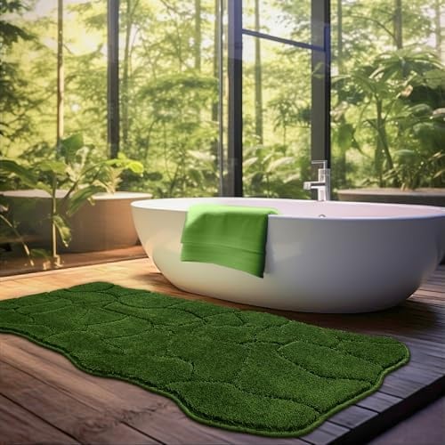 BSICPRO Großer Badezimmerteppich-Läufer, 55,9 x 119,4 cm lang, rutschfest, weich, saugfähig und schnell trocknend, Mikrofaser-Badteppiche für Badezimmer-Dekor, maschinenwaschbar (Waldgrün)