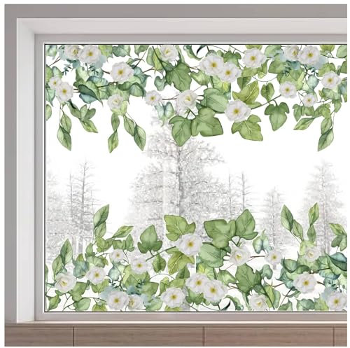 GORGECRAFT 116x38cm Große Wandaufkleber Mit Grünen Weinreben Zum Aufhängen Doppelseitige Fensteraufkleber Mit Naturblumen Frühlingsfensteraufkleber Statische Vinylfolie Für Glasschiebetüren