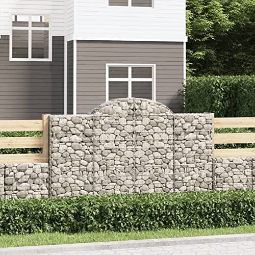 ShCuShan Gabionen mit Hochbogen 3 STK. 200x50x120/140cm Verzinktes Eisen WasserzapfsäUle Garten Pflanzsteine Beton Garten Stapelbar Gabionen Zaun Gabionen ZaunGabionen