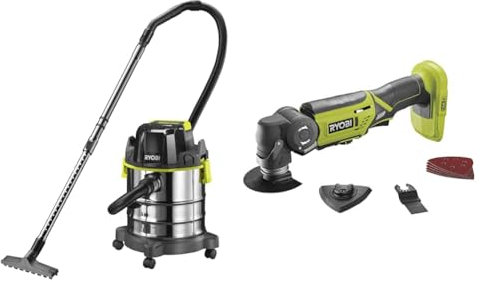 RYOBI R18WDV-0 ONE+ Cordless Wet & Dry Vac (Bare Tool) & ONEPlus R18MT-0 18V Cordless Multi tool (Zero tool), Hyper Green