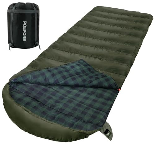 Poepore Schlafsack Outdoor Winter für Erwachsene Extra Breit 4 Jahreszeiten XXL Schlafsäcke Warmer Baumwolle Flanell Deckenschlafsack beim Camping Wandern Abenteuern 230 * 100CM Olive
