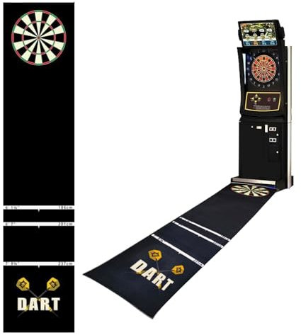 Somsiwey 118x26 Zoll Gummi-Dartmatte, strapazierfähiger Dartteppich mit Wurflinien, professioneller Rutschfester Dartbodenmatten-Bodenschutz für Dartspielwettbewerbe(Black)
