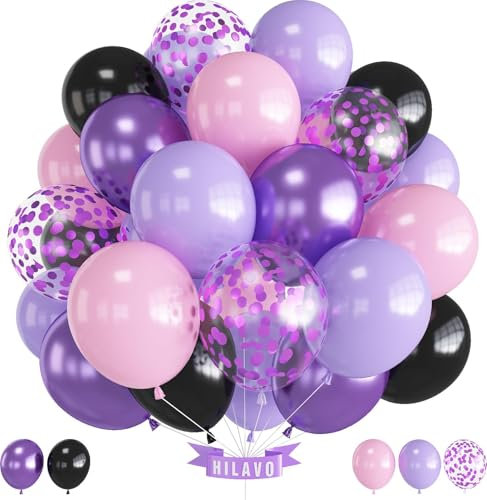 Globos morados y rosas de 12 pulgadas, globos morados, rosados y negros, 35 piezas de globos de sirena de Halloween con globo metálico de confeti para niñas, bodas, novias, baby shower, decoraciones
