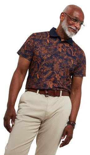 Joe Browns Men's Fashion Autumnal Floral Print Contrast Collar Short Sleeve Polo Top, Blue, Regular Fit, M
