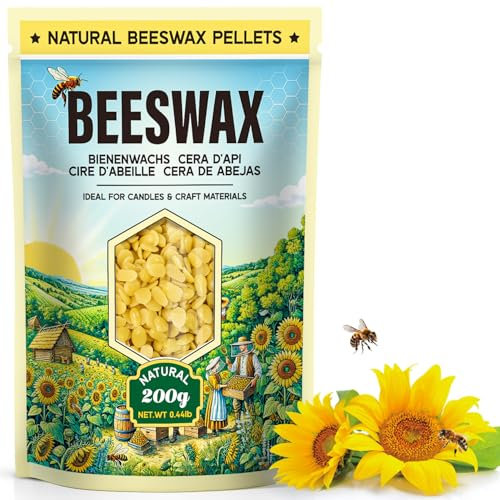 Bienenwachs Pastillen 200G/908G/2.2KG - Natürliches Gelbes Bienenwachs für Kerzenherstellung, Bienenwachs für Kosmetik und Hautpflege - Bienenwachs für DIY-Projekte(200G)
