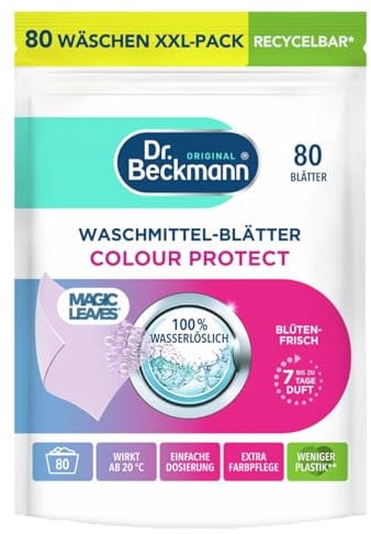 Dr. Beckmann MAGIC LEAVES Waschmittel-Blätter COLOR | vordosierte & wasserlösliche Waschblätter | platzsparend und leicht anzuwenden | 80 Blätter
