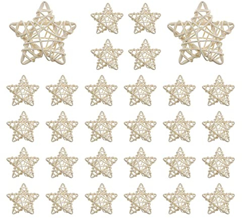 Liobelon 30 Stück natürliche Rattan-Sterne, 6,1 cm sternförmige Weiden-Rattan-Deko-Kugeln, Mini-Hängekugeln, Ornamente, DIY-Handwerk, Vasenfüller für Weihnachten, Geburtstag, Hochzeit,