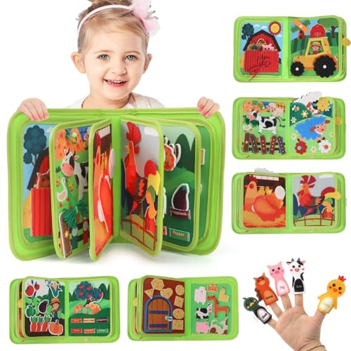 Baby Toys Busy Book for 1 2 3 Year Old, Toddlers Montessori Farm Busy Book | Toddlers Travel Toys, 20 in 1 Sensory Activity Book Busy Board Educational Toy, Boys Girls Birthday Gifts