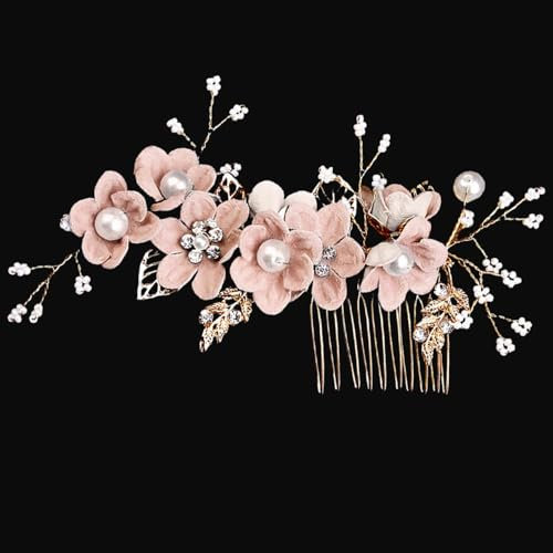 Haarschmuck für Brautjungfern, seitliche Haarkämme für Hochzeiten, Haarteile für die Braut, Blumenhaarnadeln für Frauen, Haarschmuck für Hochzeiten für Frauen und Mädchen (Rosa)