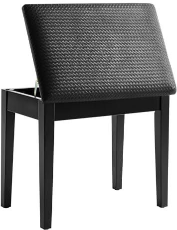 Korrie Home Klavierbank mit Notenbuchaufbewahrung, Sitz, gepolstert, PU-Leder, wasserdicht, Eichenholz, hält 136 kg, weicher Toilettenhocker